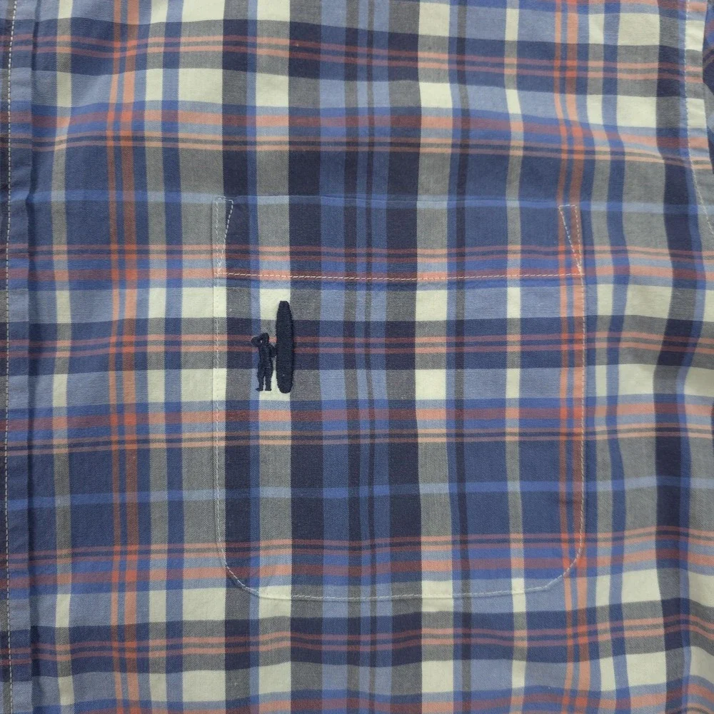 Johnnie O Shirt Mens Large Blue Plaid Button Down Long Sleeve Surf‎ Logo Casual